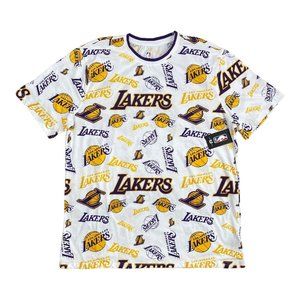 Los Angeles Lakers NBA T-Shirt Sticker Book Logo All Over Logo Mens‎ 2X NWT